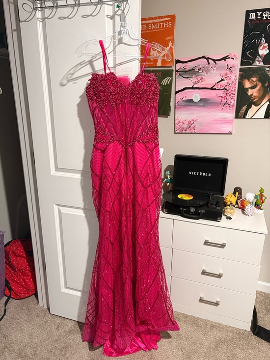 Dresses & Skirts - Strapless Fuchsia Beaded Evening Gown